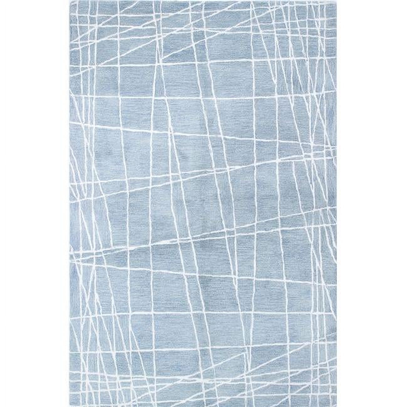 Rectangular Rug Light Blue Greenwich Collection Geometric Contemporary Wool & Viscose Hand Tufted ...