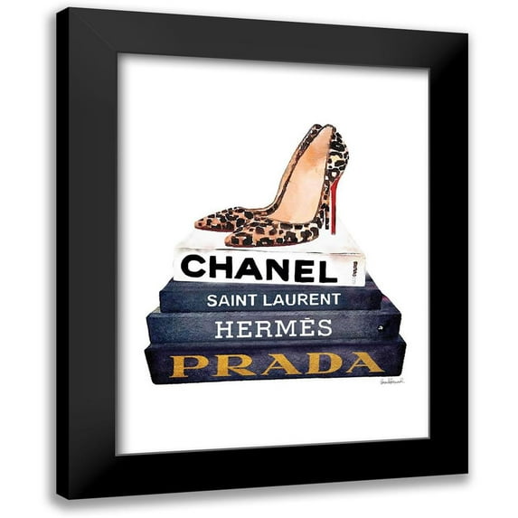 Greenwood, Amanda 15x18 Black Modern Framed Museum Art Print Titled - Book Stack Leopard Shoes