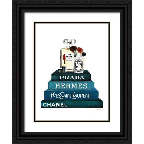 Greenwood, Amanda 15x18 Black Ornate Wood Framed with Double Matting Museum Art Print Titled - Teal Book Stack Makeup