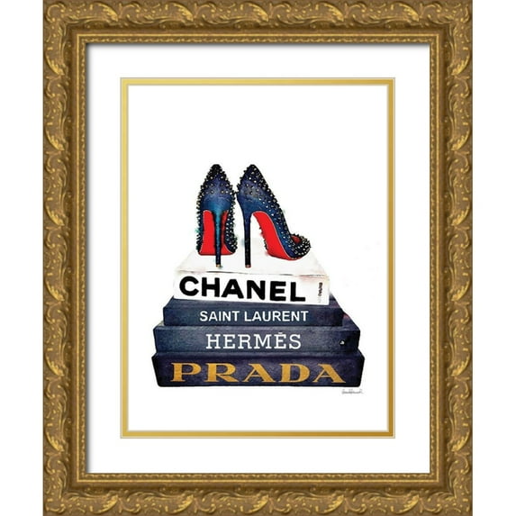 Greenwood, Amanda 15x18 Gold Ornate Wood Framed with Double Matting Museum Art Print Titled - Red Sole Book Stack