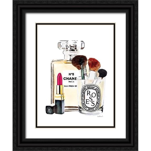 Greenwood, Amanda 19x24 Black Ornate Wood Framed with Double Matting Museum Art Print Titled - Dark Pink Makeup Station