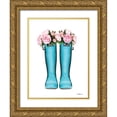 thumbnail image 1 of Greenwood, Amanda 19x24 Gold Ornate Wood Framed with Double Matting Museum Art Print Titled - Blue Rain Boots with Peony, 1 of 4