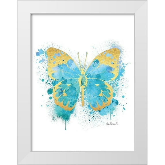 Greenwood, Amanda 19x24 White Modern Wood Framed Museum Art Print Titled - Butterfly Gold and Blue