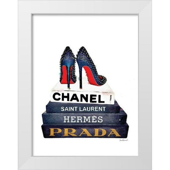 Greenwood, Amanda 19x24 White Modern Wood Framed Museum Art Print Titled - Red Sole Book Stack