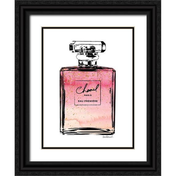 Greenwood, Amanda 25x32 Black Ornate Wood Framed with Double Matting Museum Art Print Titled - Perfume in Pink Ombre Glitter