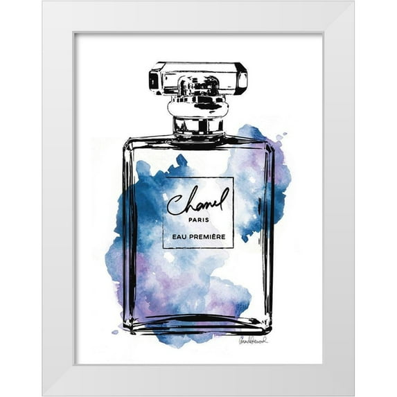 Greenwood, Amanda 25x32 White Modern Wood Framed Museum Art Print Titled - Perfume Bottle Black and Blue