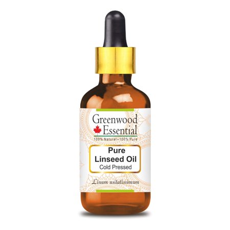 Greenwood Essential Pure Linseed Oil (Linum Usitatissimum) With Glass Dropper 100% Natural Therapeutic Grade Cold Pressed For Personal Care, 100 Ml