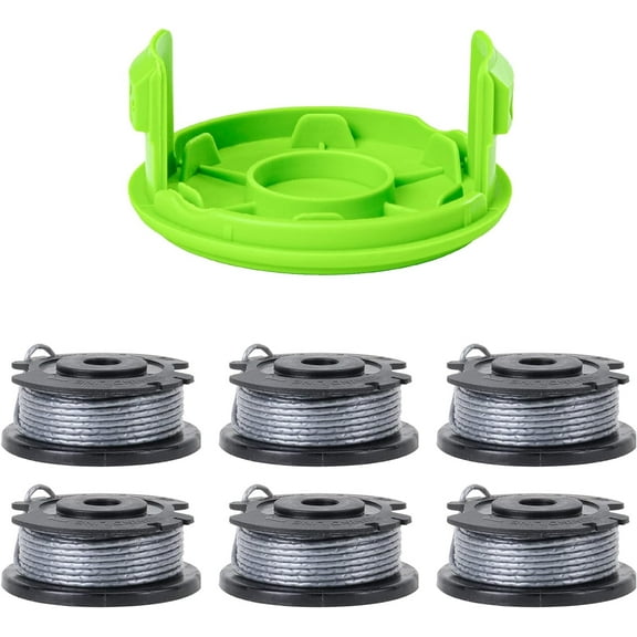 Greenworks 0.065" Single Line Auto-Feed String Trimmer Spools (6-pack) + Replacement Spool Cover