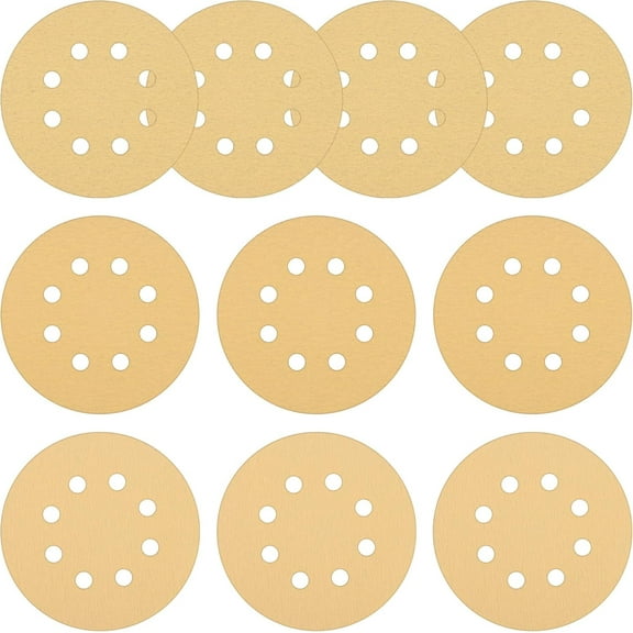 Greenworks 10Pcs 5" 8-Hole Hook and Loop Sanding Discs Pad Kit Random Orbit Sandpaper, 80/120/220 Grit Fine Sander