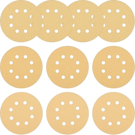 Greenworks 10Pcs 5" 8-Hole Hook and Loop Sanding Discs Pad Kit Random Orbit Sandpaper, 80/120/220 Grit Fine Sander