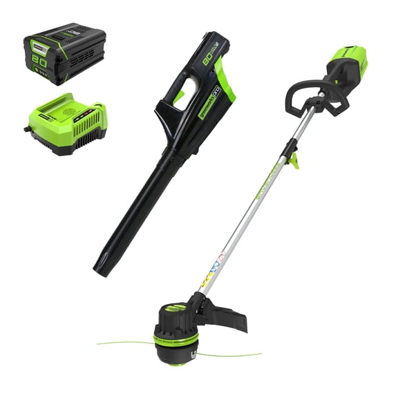 Greenworks 80V 16" Cordless String Trimmer and Blower Combo Kit, 2Ah Battery and Charger Included