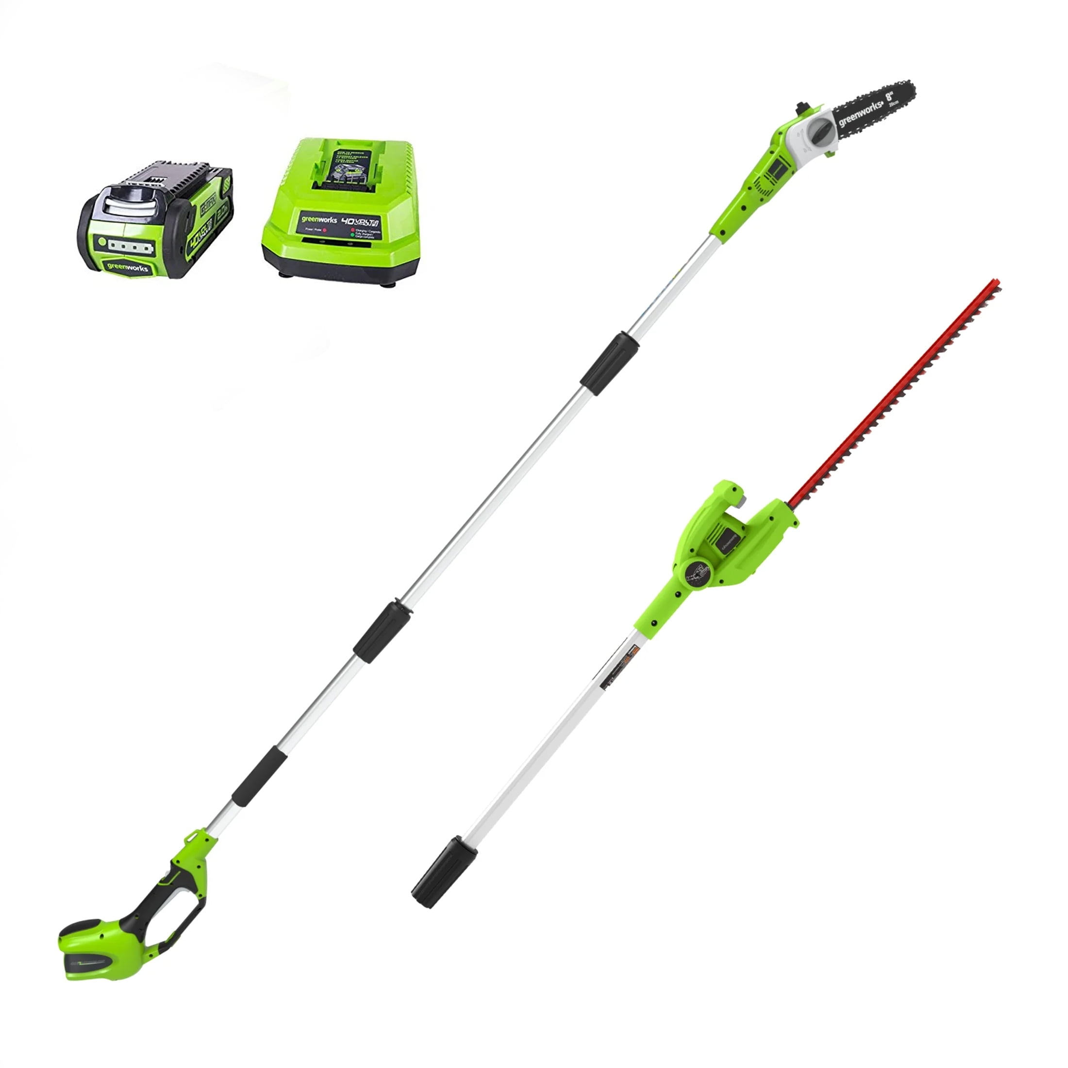 Greenworks 40V 20" Battery Powered Pole Saw with Hedge Trimmer Attachment + 2.0 Ah Battery and Charger