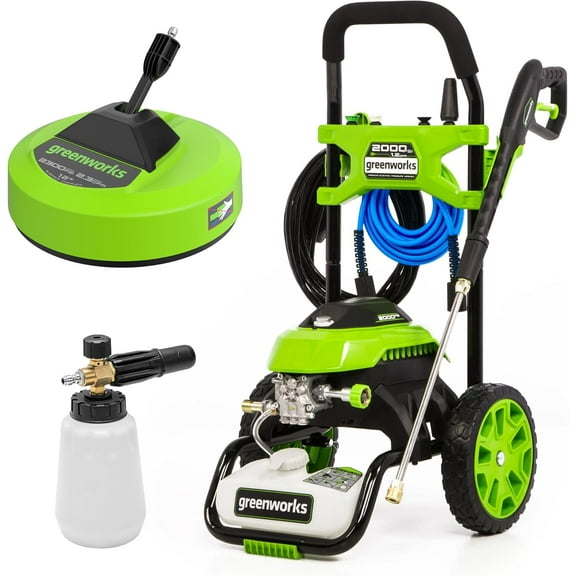 Greenworks 2000PSI Pressure Washer with Soap Applicator and12'Surface Cleaner