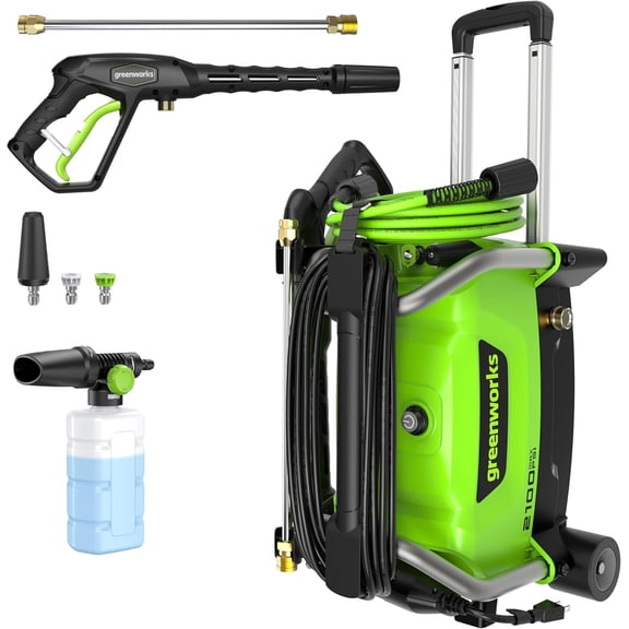 Greenworks 2100 PSI Portable Pressure Washer with Wheels + Telescoping Handle, 1.2 GPM