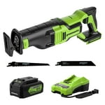 Greenworks 24V Brushless (1-1/8") Cordless Reciprocating Saw (2,700 SPM), 4.0Ah USB Battery and Charger Included