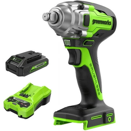 Greenworks - 24 Volt 1/2” Brushless Cordless Impact Wrench with 2Ah Battery and Charger - Green
