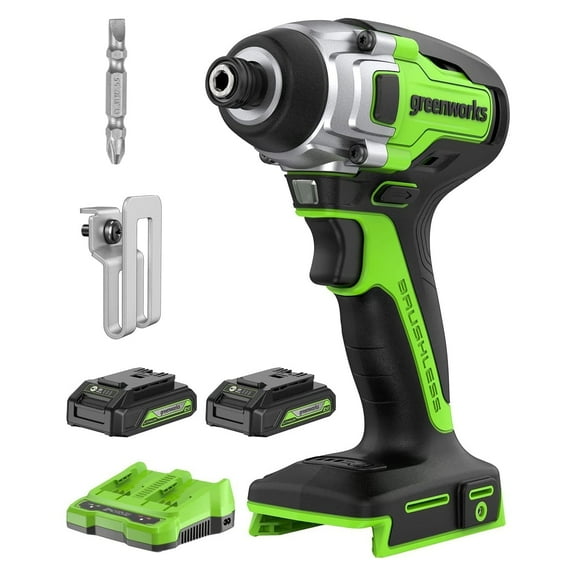 Greenworks 24V 1/4" 2650 in-lbs Brushless Impact Driver Kit with (2) 2Ah Batteries and Dual Port Charger