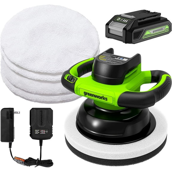 Greenworks 24V 10" Cordless 2800 RPM Buffer & Polisher, 2.0Ah Battery & Charger