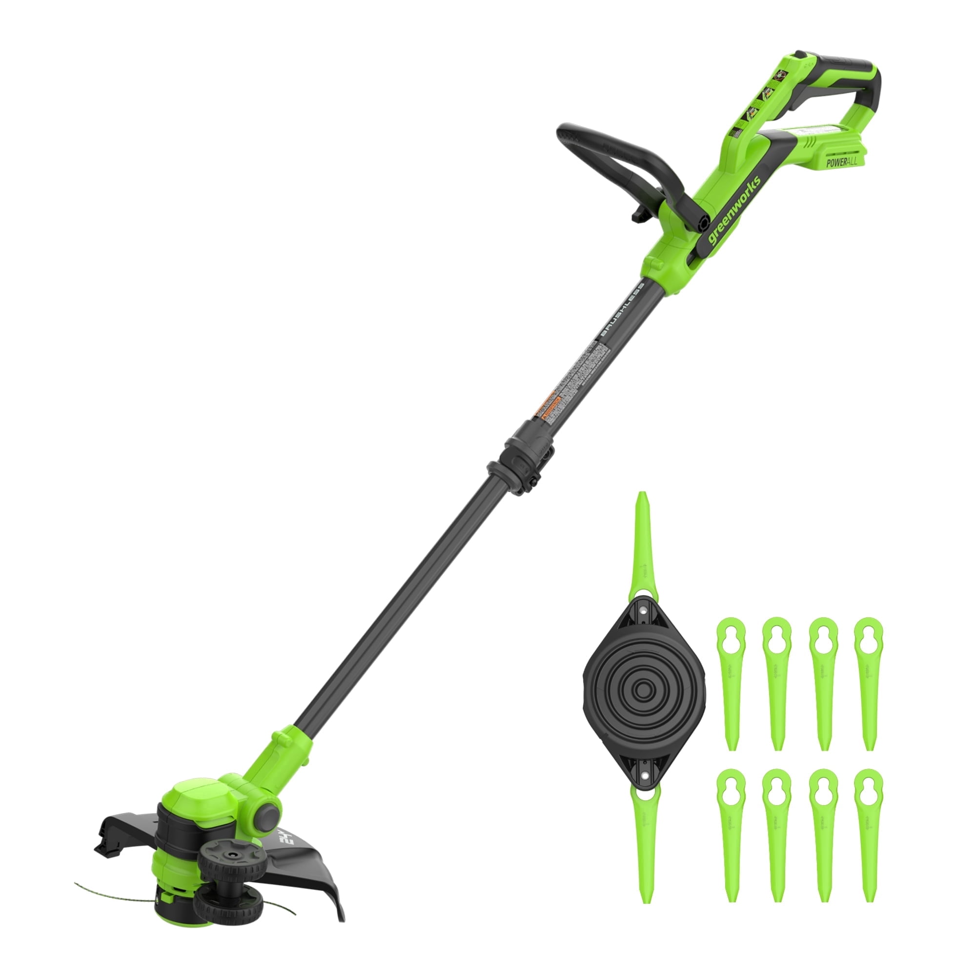 Greenworks 24V 12" Brushless String Trimmer, 2-in-1 Trimmer/Edger, Adjustable Shaft, 10 Plastic Blades, Lightweight 5.25lbs, 3-Year Warranty, Battery and Charger Not Included