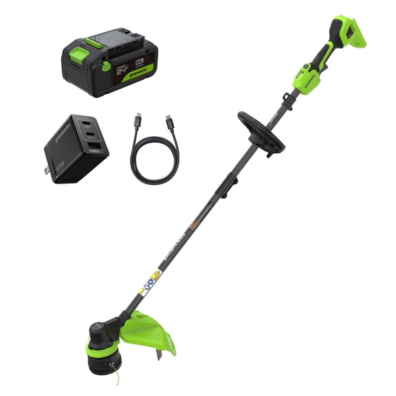 Greenworks 24V 15" Brushless String Trimmer, 0.080" Dual Line, Quick Load, Includes 6.0Ah Battery, 65W Type-C Charger and 3-ft Cable, 3-Year Warranty, Powers 200+ Tools