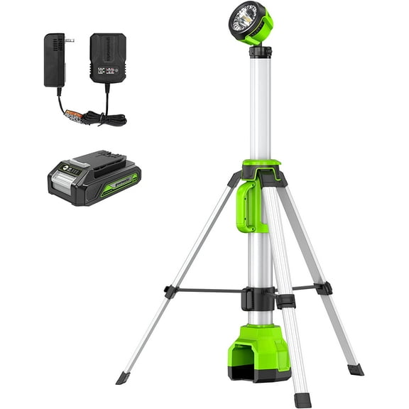 Greenworks 24V 2-in-1 Standing Light, LED Work Light with 2Ah Battery and Charger