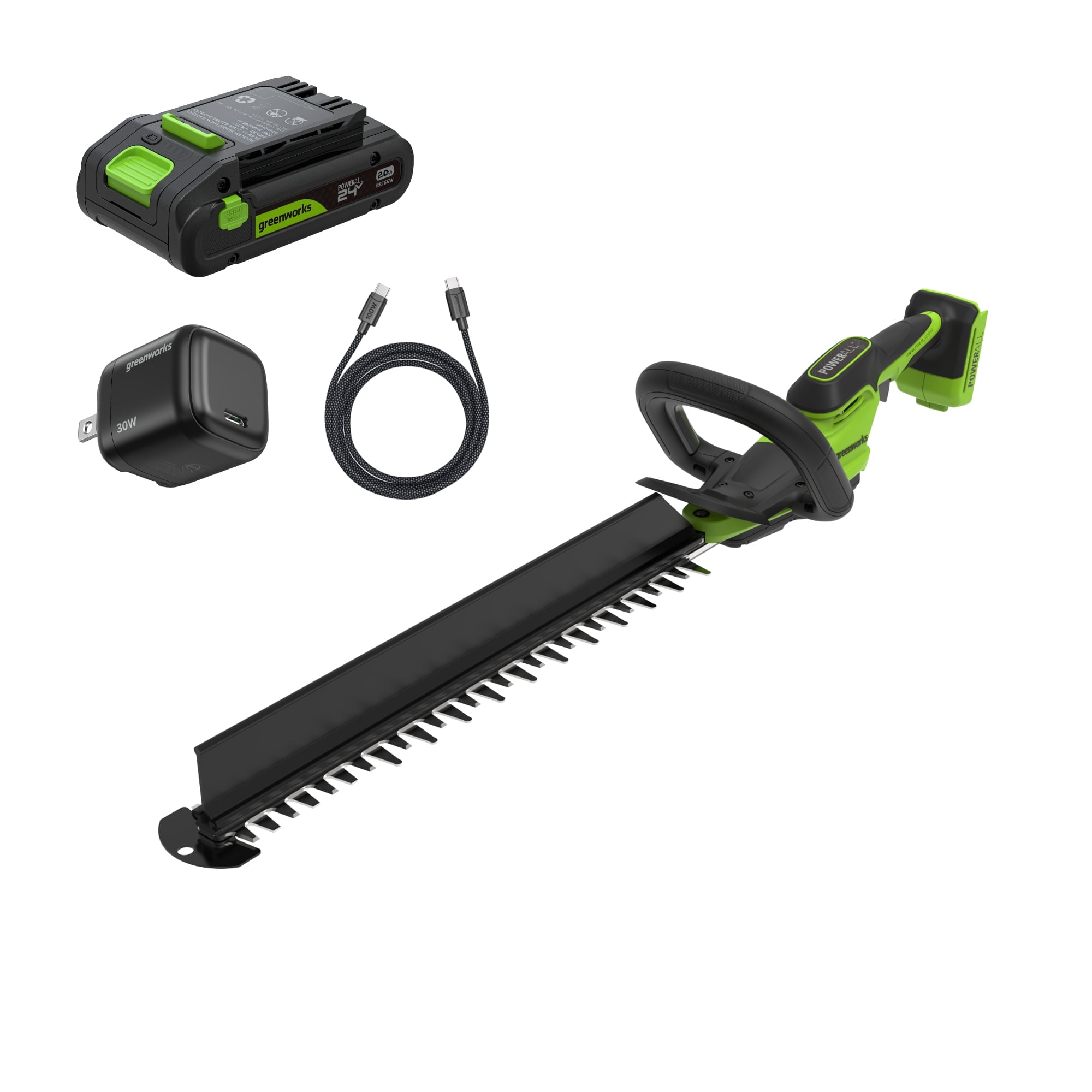 Greenworks 24V 20" Brushless (1" Cutting Capacity) Hedge Trimmer, 2.0Ah Battery and 30W Charger