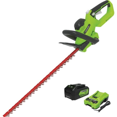Greenworks - 24-Volt 22-Inch Cordless Hedge Trimmer (1 x 4.0Ah Battery and 1 x Charger) - Black/Green