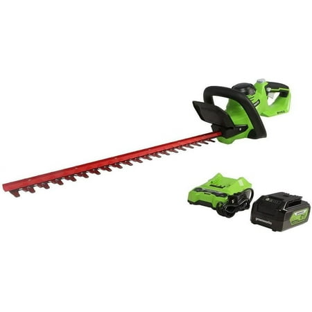 Greenworks - 24-Volt 22-Inch Cordless Hedge Trimmer (1 x 4.0Ah Battery and 1 x Charger) - Black/Green