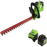 Greenworks 24V 22" Cordless Laser Cut Hedge Trimmer, 4.0Ah USB Battery and Charger Included