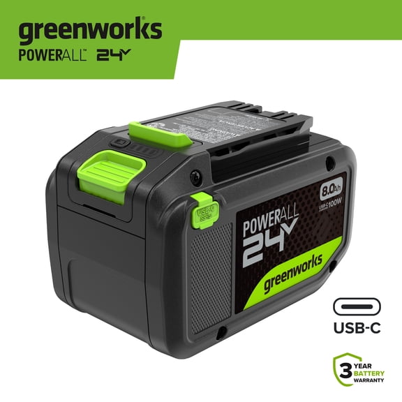 Greenworks 24V High Power 8.0 Ah Battery, Rated for 1400W/65A, PowerAll, LBHPTC800