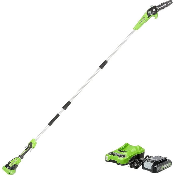 Greenworks 24V Cordless Polesaw - 8 In. Bar, Battery and Charger Included, Pruning Tool