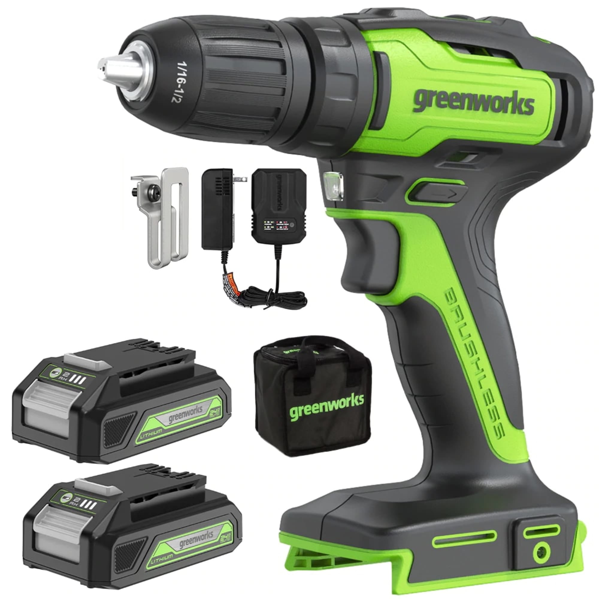 Greenworks 24V 1/2" Brushless 310 in./lbs. Drill/Driver with (2) 2.0 Ah Batteries & Charger