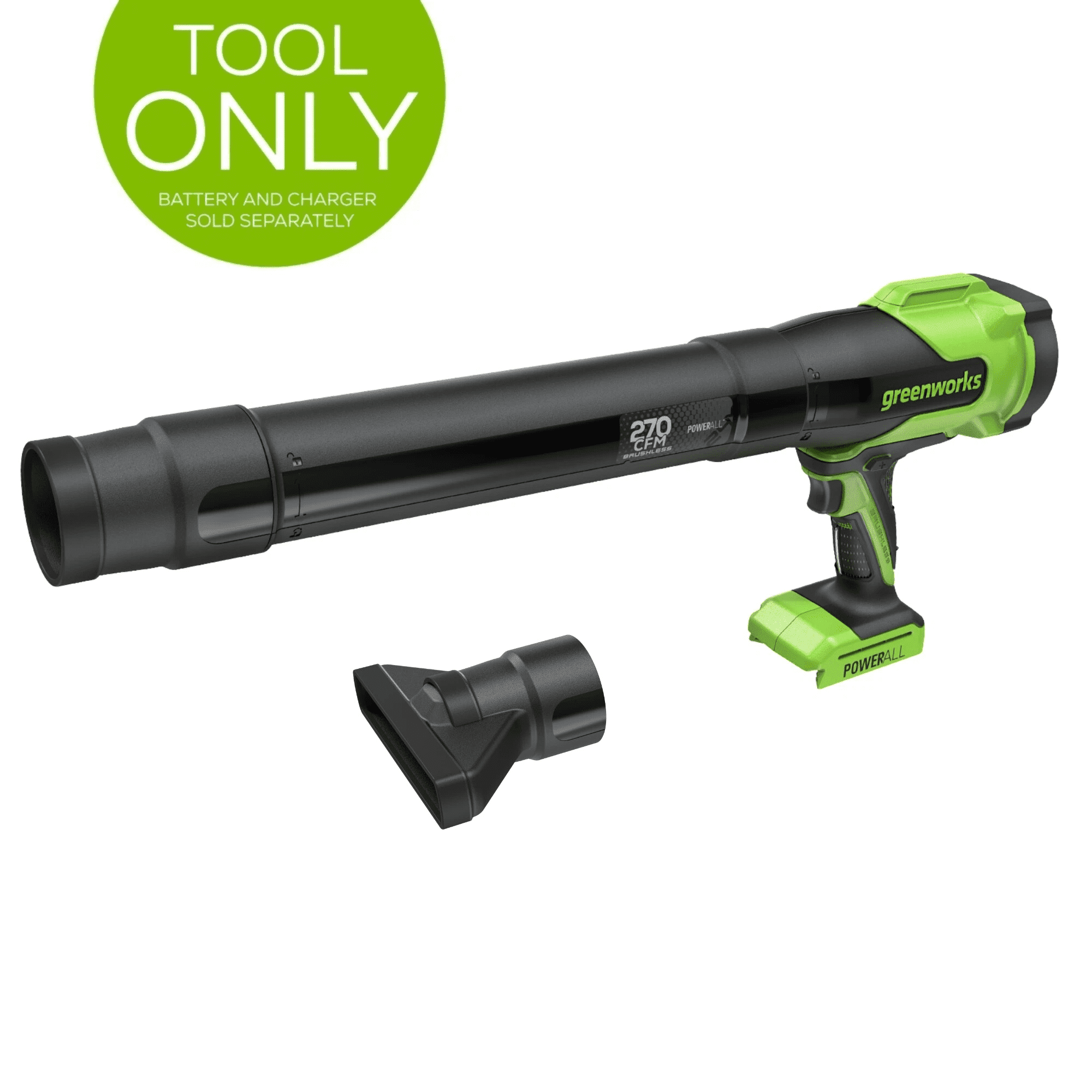Greenworks 24V (270 CFM / 130 MPH) Brushless Compact Leaf Blower, Tool Only, Battery and Charger Not Included