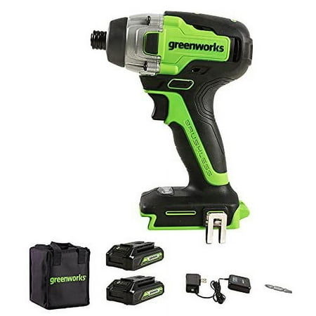 Greenworks - 24-Volt Cordless Brushless 1/4" Impact Driver (2 x 1.5Ah USB Batteries and Charger Included) - green