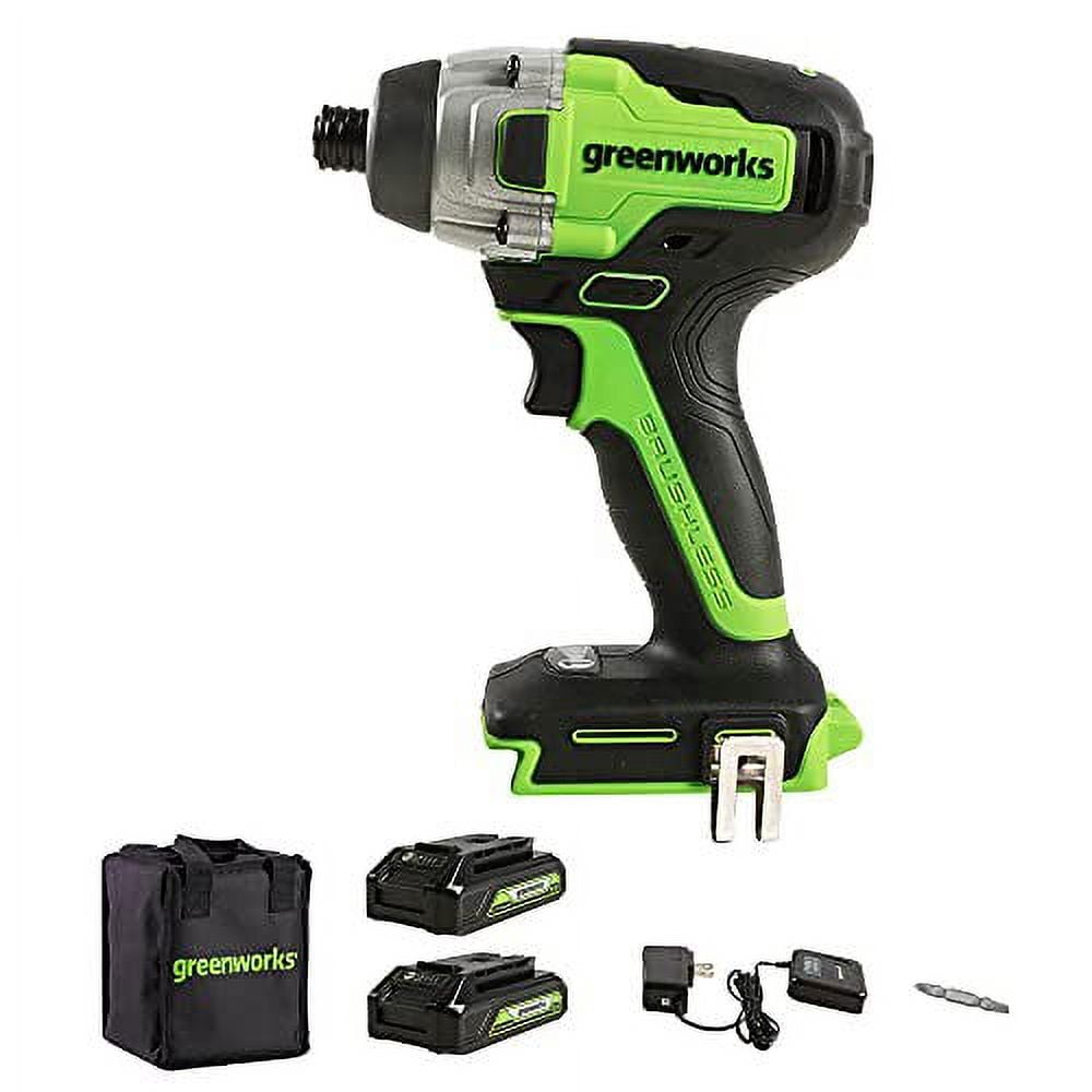 Greenworks 24V Brushless Cordless 1/4-inch Impact Driver with (2) USB Batteries (Power Banks) and Charger Included, LED Light, 2pcs Driving Bits with Tool Bag, 3803702AZ Sansujyuku sansujyuku.com