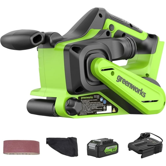 Greenworks 24V Brushless Cordless 3in. x 18in. Belt Sander Kit with Dust Bag and 60 Grit Sandpaper, 4Ah Battery and Charger Included