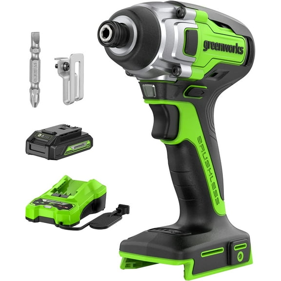Greenworks 24V Brushless Impact Driver Kit, 2650 in-lbs 3-Speed + 2Ah Battery & 2A Charger