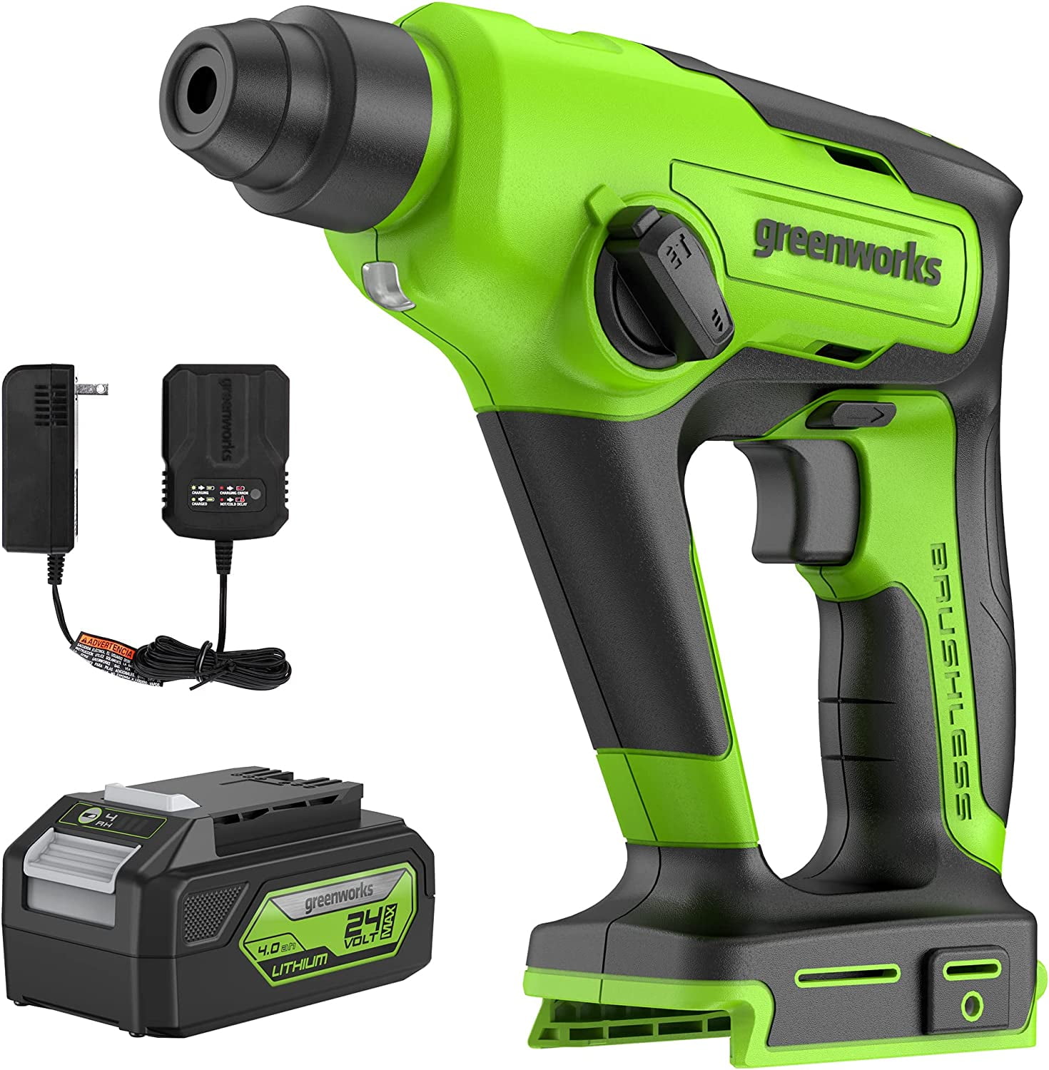 Greenworks 24V Brushless SDS 1.2J Rotary Hammer with 4Ah USB Battery