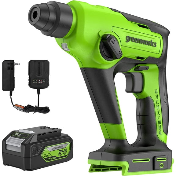 Greenworks 24V Brushless SDS 1.2J Rotary Hammer with 4Ah USB Battery and 2A (1H) Adaptor Charger