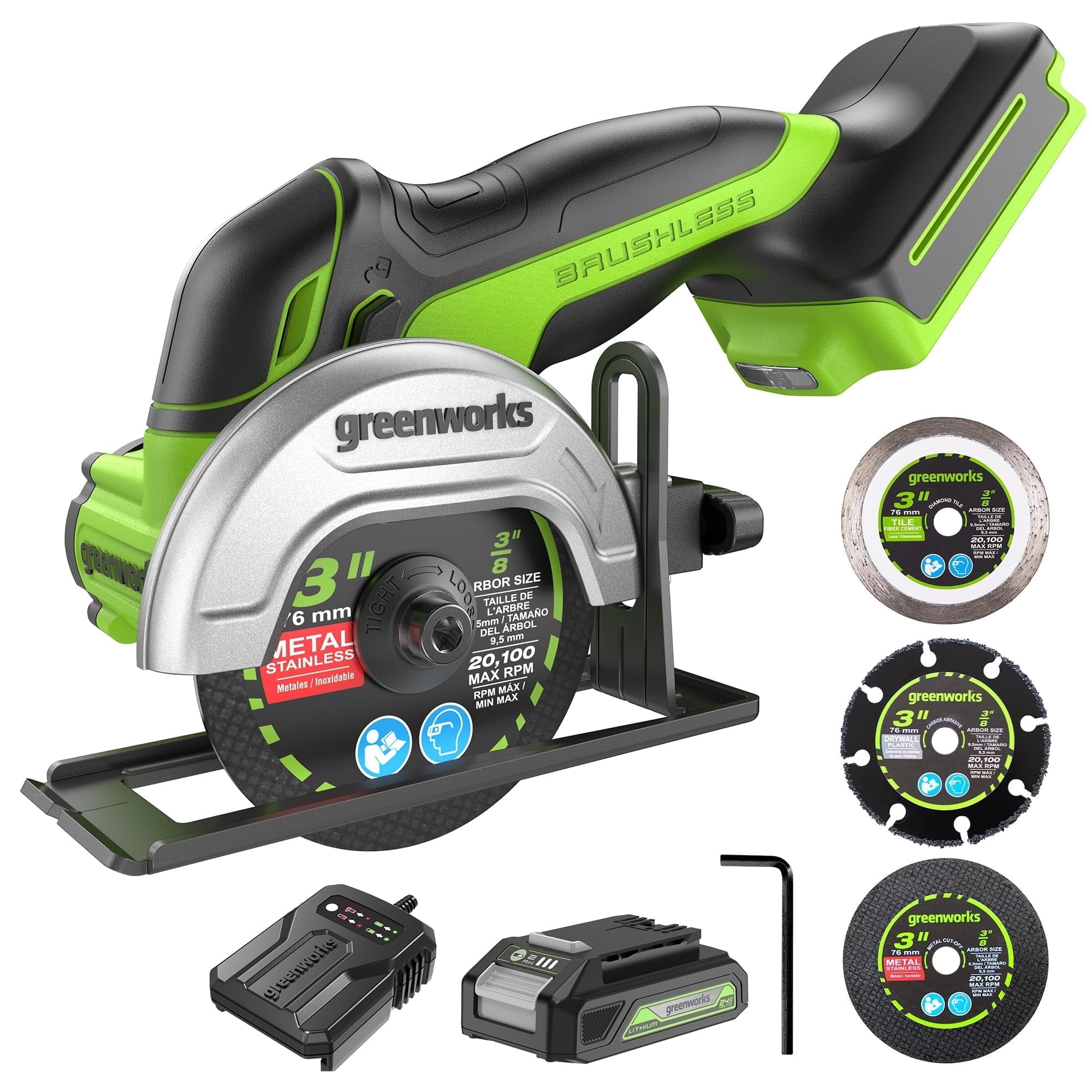 Greenworks, 24V Compact Cut-Off Tool Kit, 2.0Ah Battery and Fast