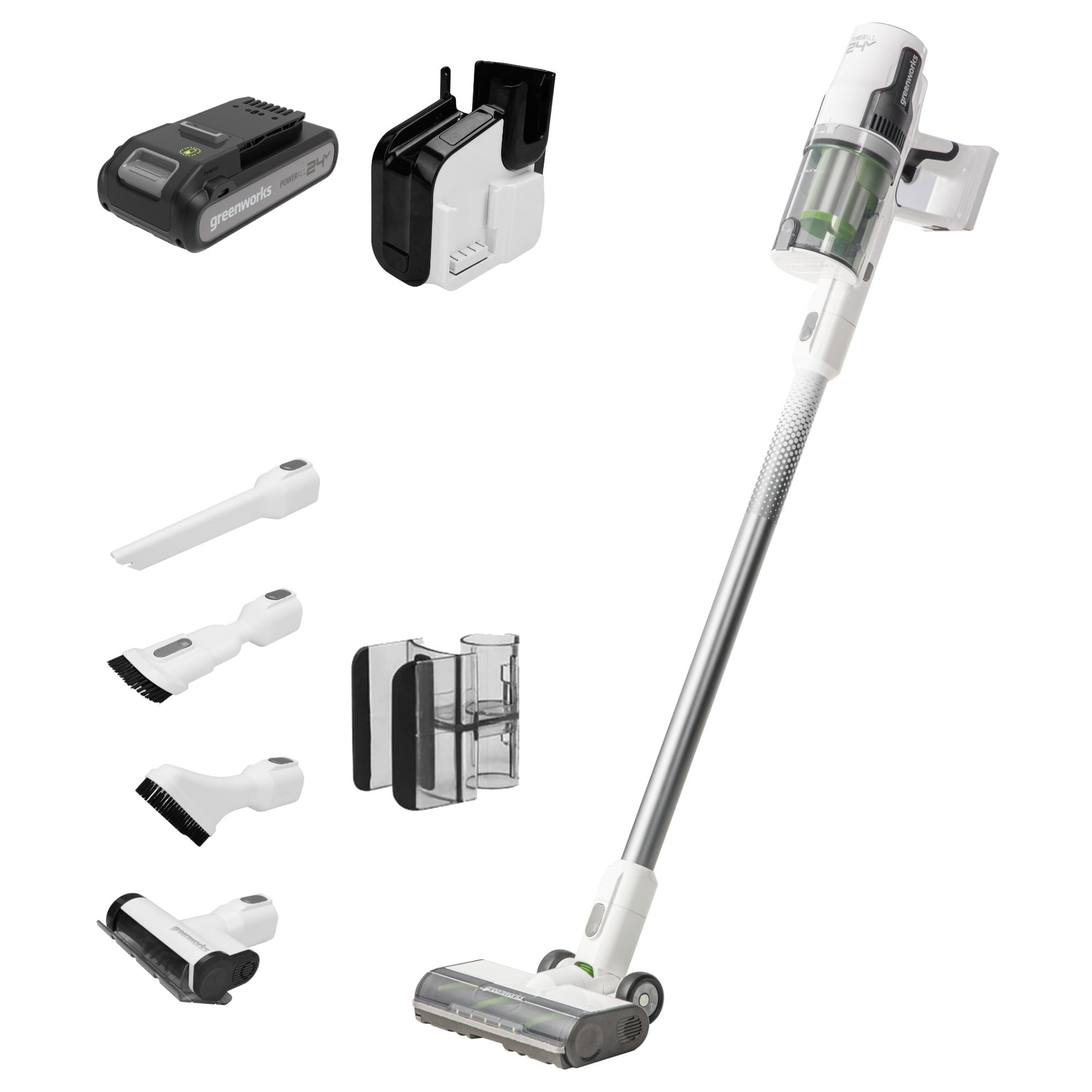 Greenworks 24V Cordless Battery White Stick Vacuum w/ 4.0Ah USB-C Battery & Charger