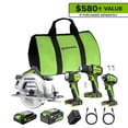 thumbnail image 1 of Greenworks 24V Cordless Brushless 4PCs Combo, 400 in-lbs Drill/Driver+1950 in-lbs Impact Driver +6.5" Circular Saw +200LM Flashlight, w/2.0Ah+4.0Ah Battery,24000mAh Power Bank,65W 3-Port Fast Charger, 1 of 28