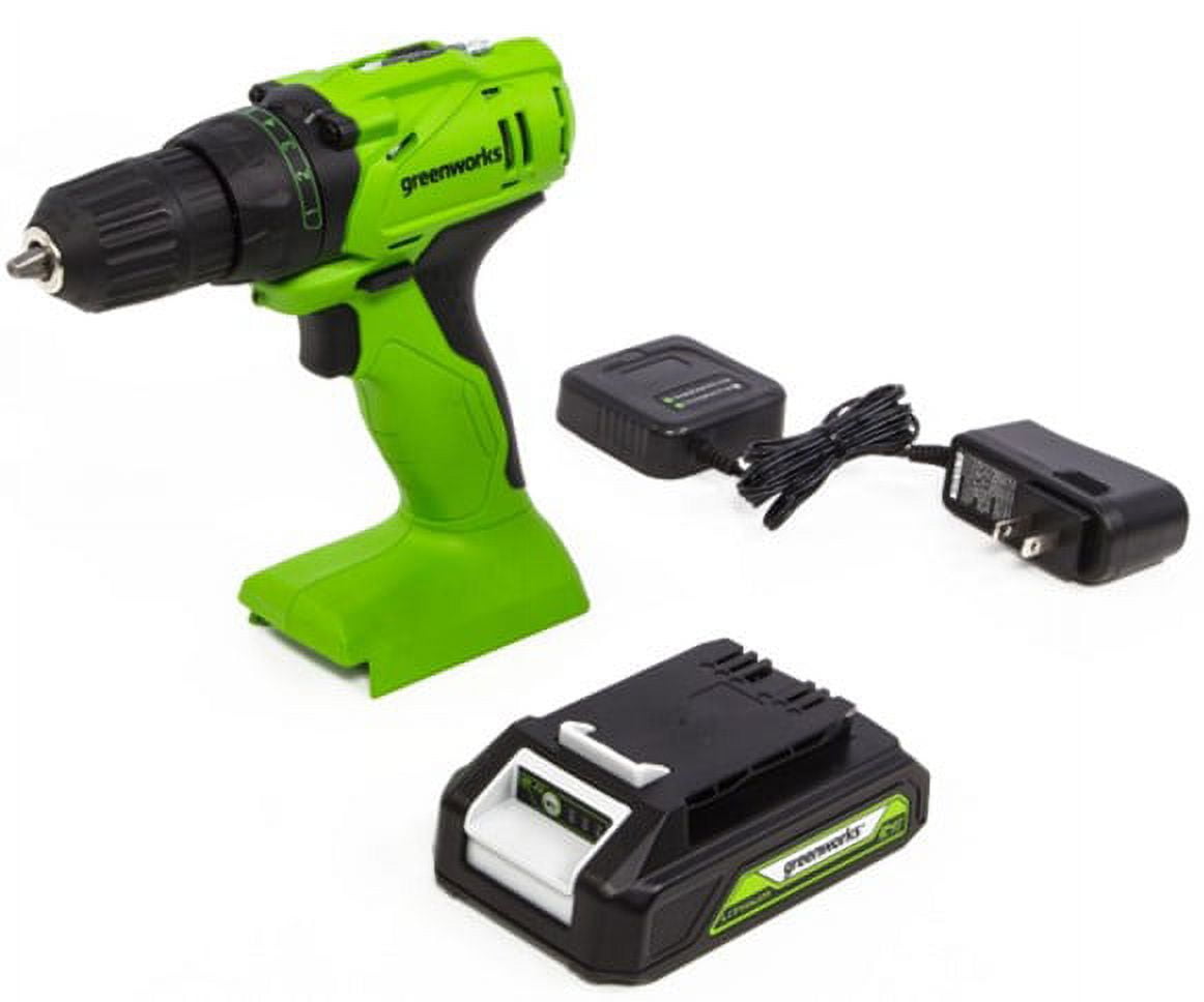 Greenworks 24V Cordless Drill/Driver with 2.0 Ah Battery and Charger, 3702102