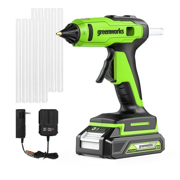Greenworks 24V Cordless Glue Gun - 1.5min Fast Heating ,LED light, Drip-free nozzle, 100 min Runtime, Auto off for DIY, Arts, Crafts, Home Decoration, , with 2.0Ah Battery & Charger