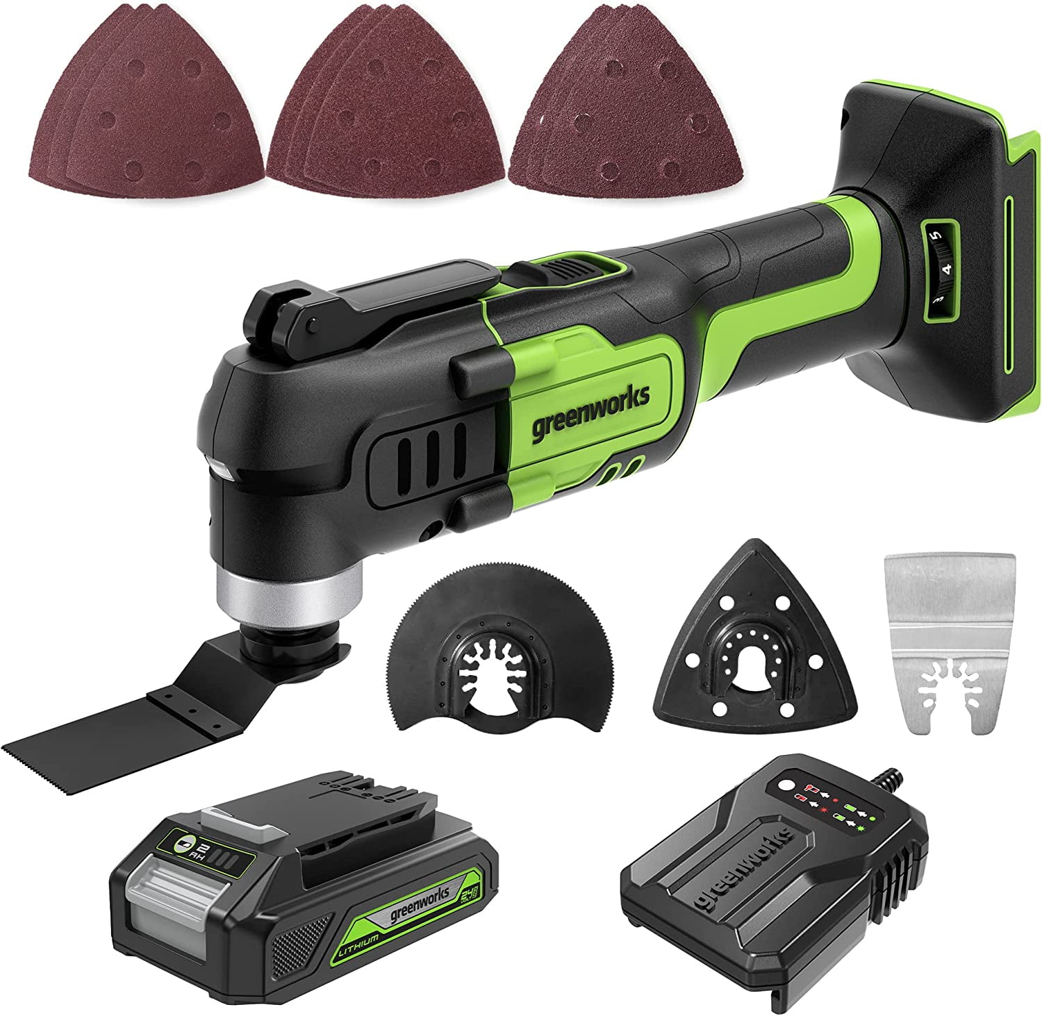 Greenworks 24V Cordless Multi-Tool, Oscillating Tool 18,000 OPM for Cutting/Nailing/Scraping/Sanding with 6 Variable Speed Control, 2.0Ah Battery and Charger Sansujyuku sansujyuku.com