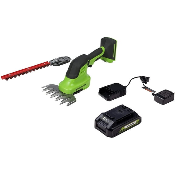 Greenworks 24V Cordless Shear Shrubber, 1.5Ah USB (Power Bank) Battery and Charger Included SH24B1510
