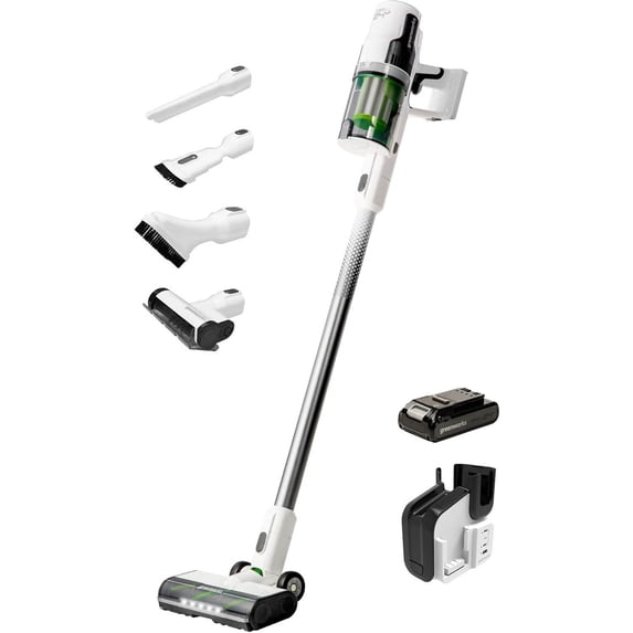Greenworks 24V Deluxe Brushless (500W) Cordless Stick Vacuum, Ultra Lightweight, LED Lights, 4Ah USB-C Battery and 30-Minute Super Charger Included (White)