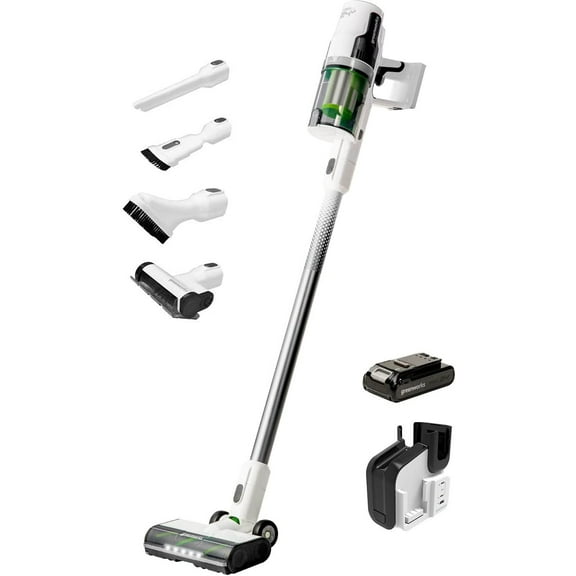 Greenworks 24V Deluxe Brushless (500W) Cordless Stick Vacuum, Ultra Lightweight, LED Lights, 4Ah USB-C Battery and 30-Minute Super Charger Included (White)
