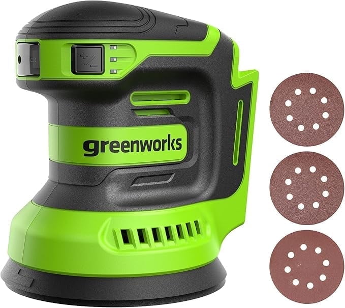 Greenworks 24V Orbital Sander Kit, 5" Random Sander Variable Speed, Tool Only