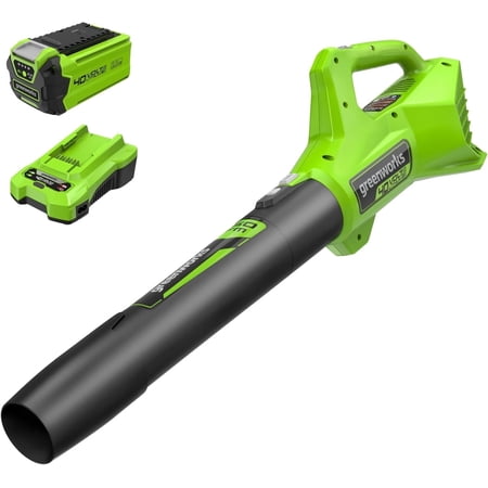 Greenworks 40V (100 MPH / 350 CFM / 75+ Compatible Tools) Cordless Axial Leaf Blower, 2.0Ah Battery and Charger Included